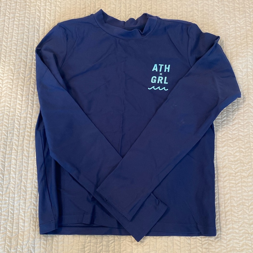 Athleta girls swim shirt, navy blue, M (8-10)